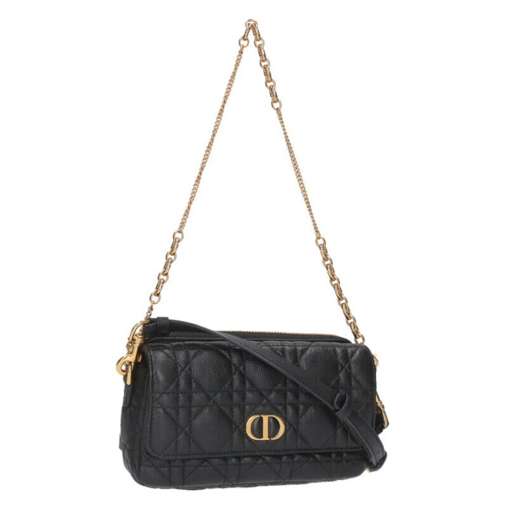 Christian Dior Caro Quilted Shoulder Bag Black